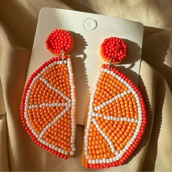 Orange Summer Beaded Earrings - Picture 4 of 5